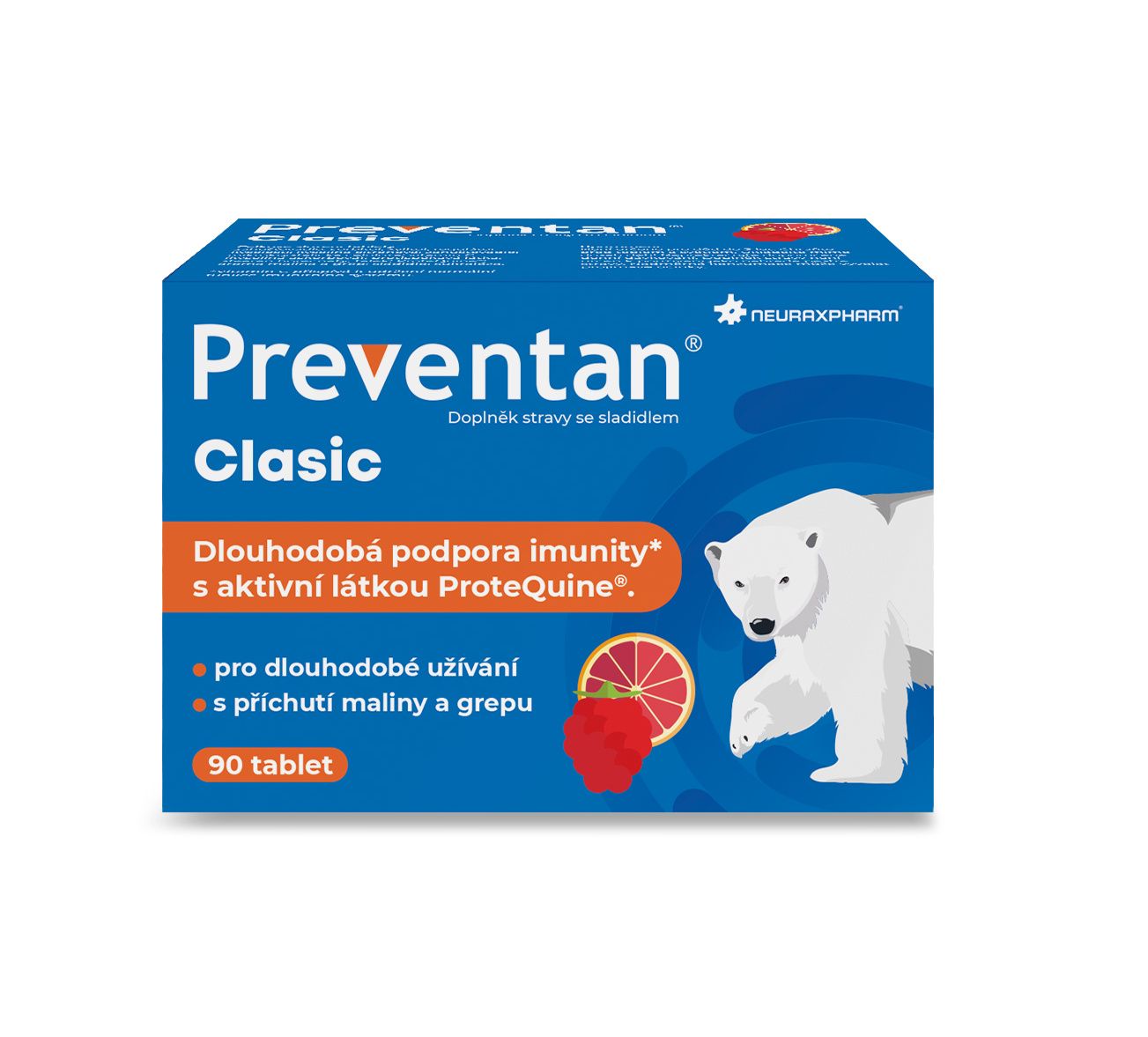Preventan Clasic s příchutí maliny a grepu 90 tablet Preventan