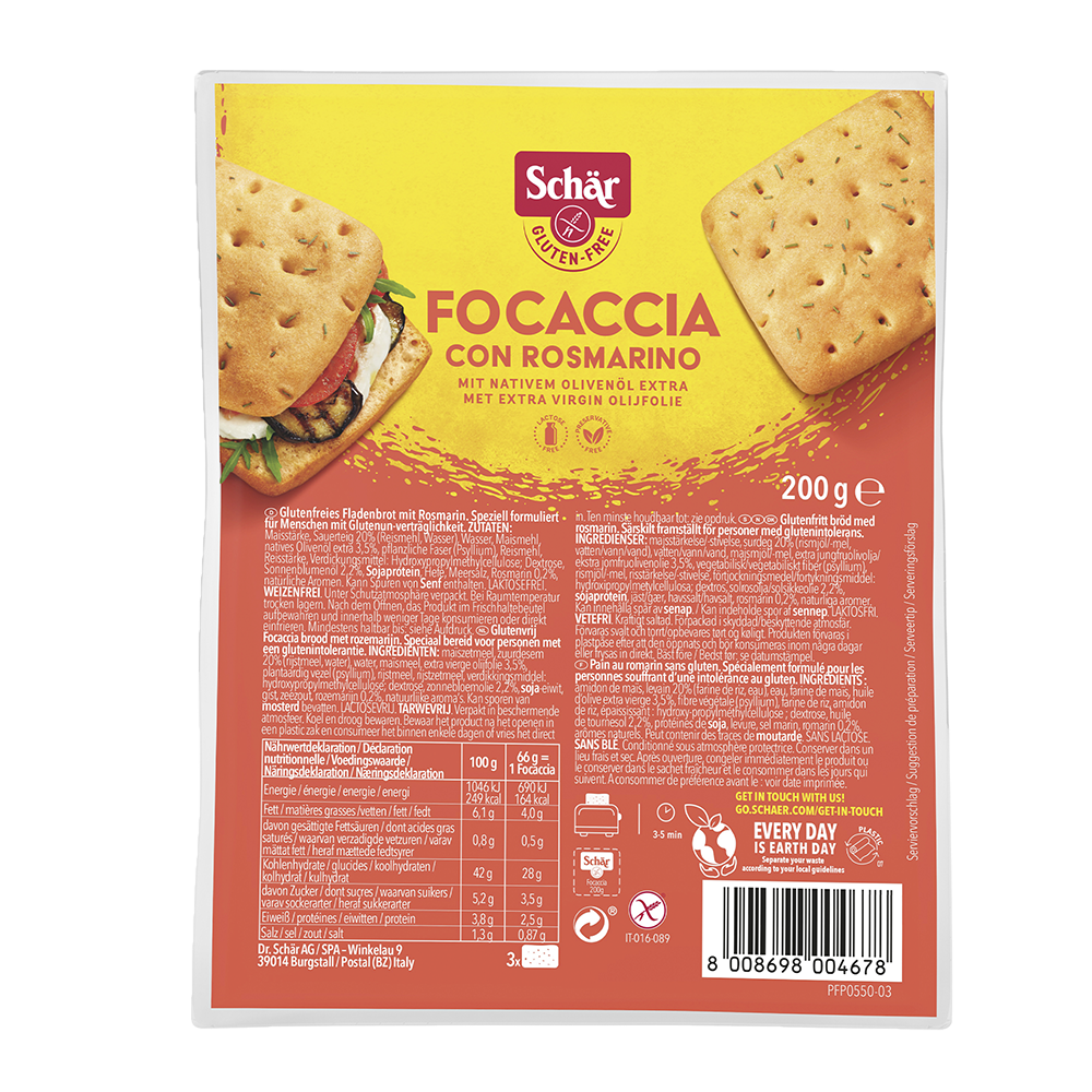 SCHÄR Focaccia con rosmarino pečivo bez lepku 200 g SCHÄR