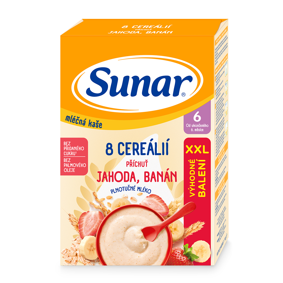 Sunar Mléčná kaše s 8 cereáliemi jahoda a banán 340 g Sunar
