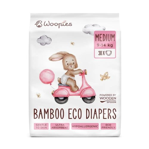 WoodenSpoon Woopies Medium 9-14 kg eko pleny 30 ks WoodenSpoon