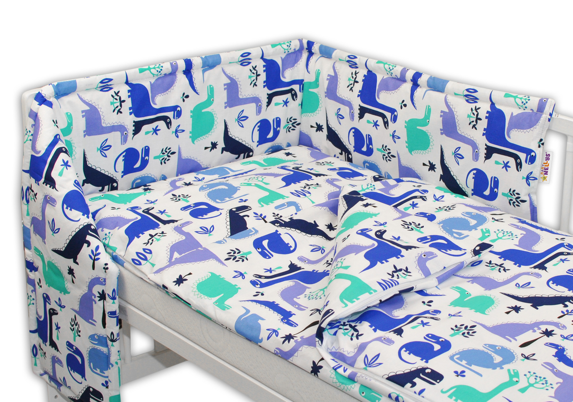 Baby Nellys 3-dílná sada mantinel s povlečením 135x100 - Dinosaurus modrý Baby Nellys