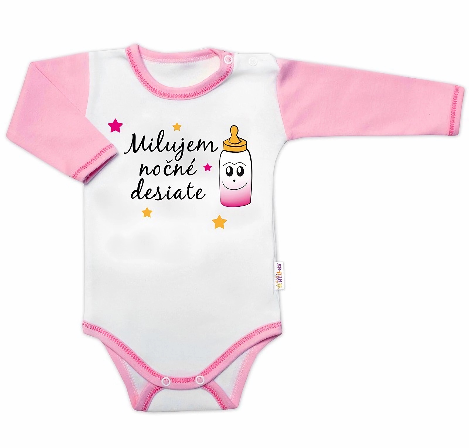 Baby Nellys Body dl. rukáv s vtip. textem Milujem nočné desiate vel. 80