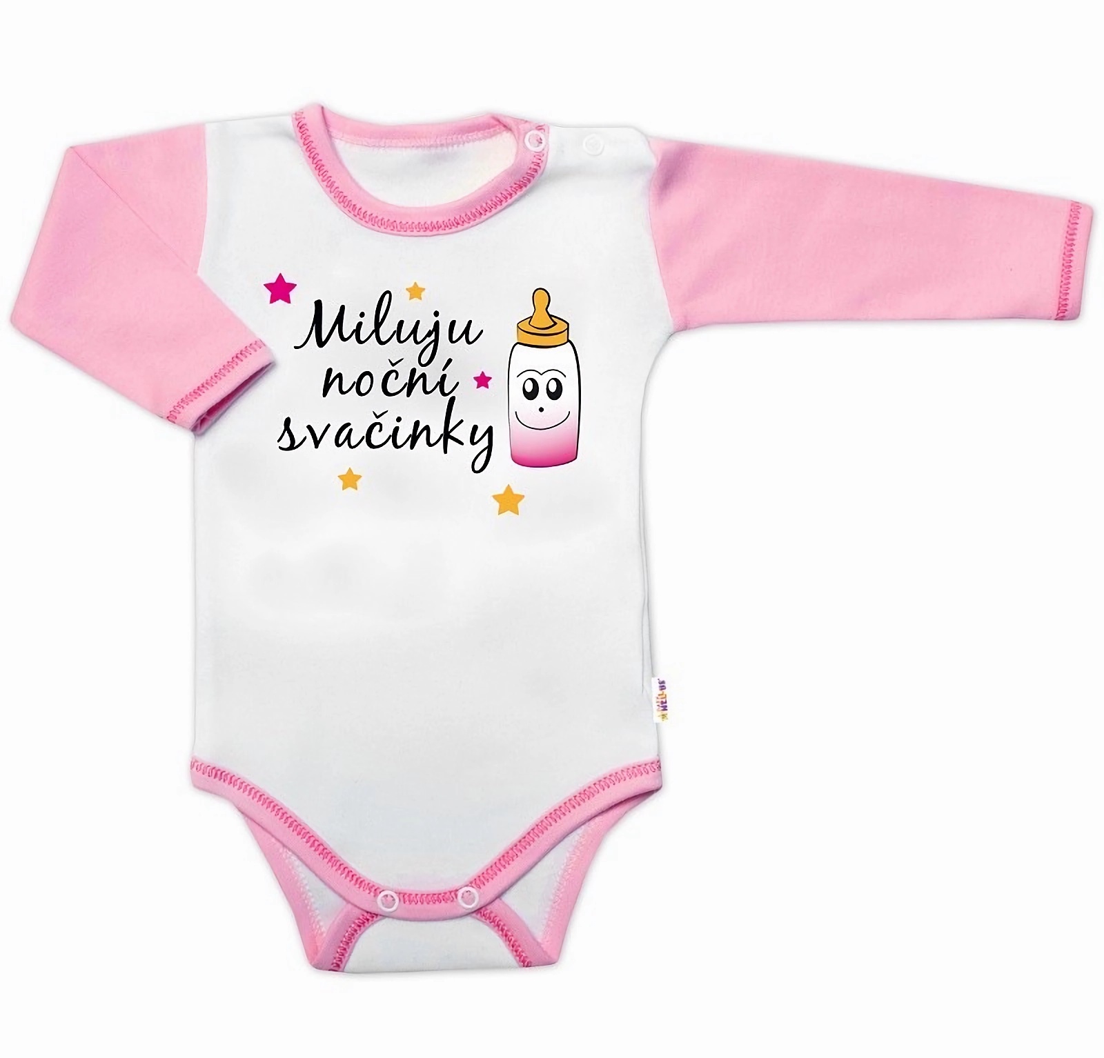 Baby Nellys Body dl. rukáv s vtip. textem Miluju noční svačinky vel. 74