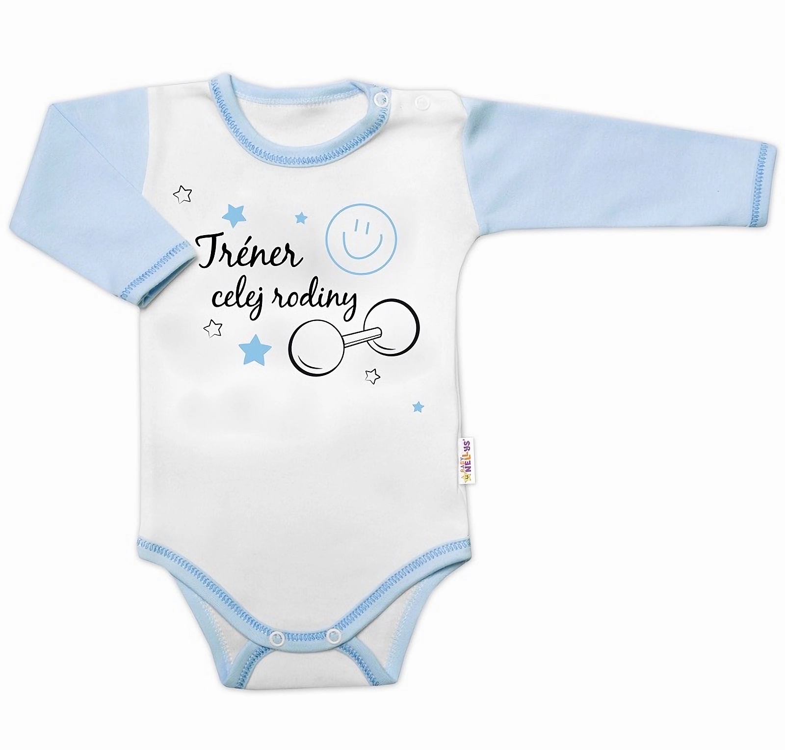 Baby Nellys Body dlouhý rukáv s vtipným textem Trenér celej rodiny Baby Nellys