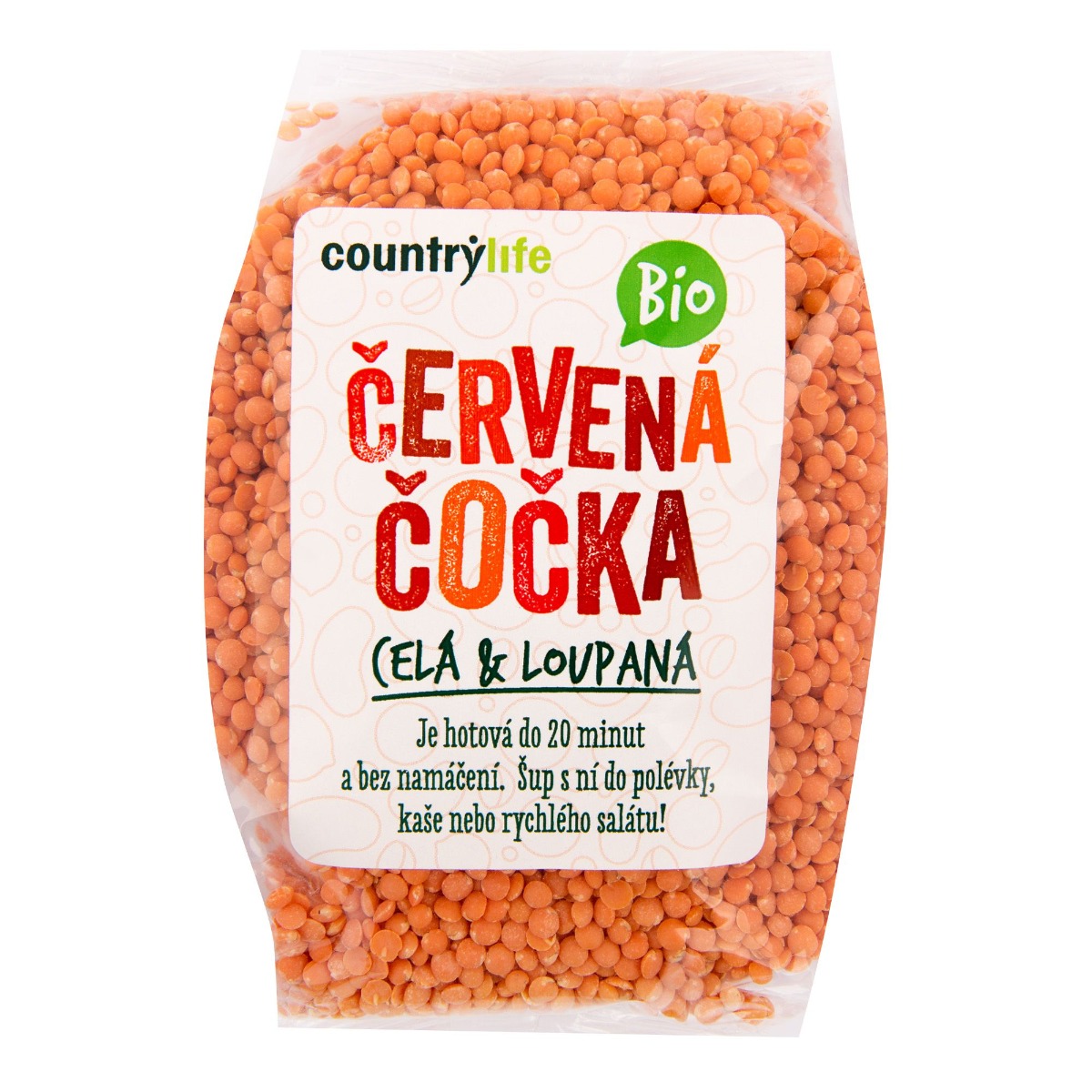 Country Life Čočka červená BIO celá loupaná 500 g Country Life