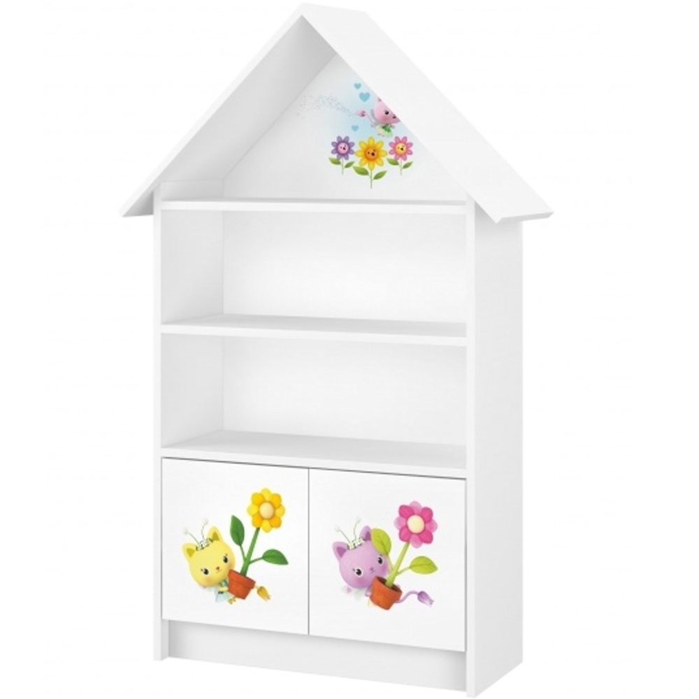 NELLYS Dřevěná knihovna/skříň na hračky Domeček