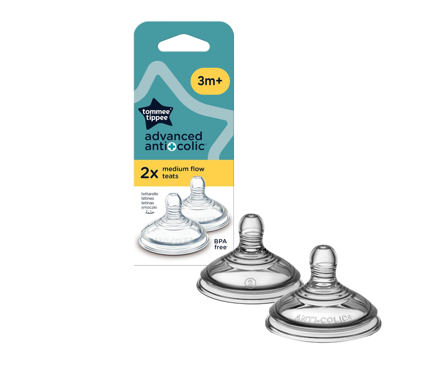 Tommee Tippee Advanced Anti-Colic Savička na lahev Střední průtok 3m+ náhradní savička 2 ks Tommee Tippee