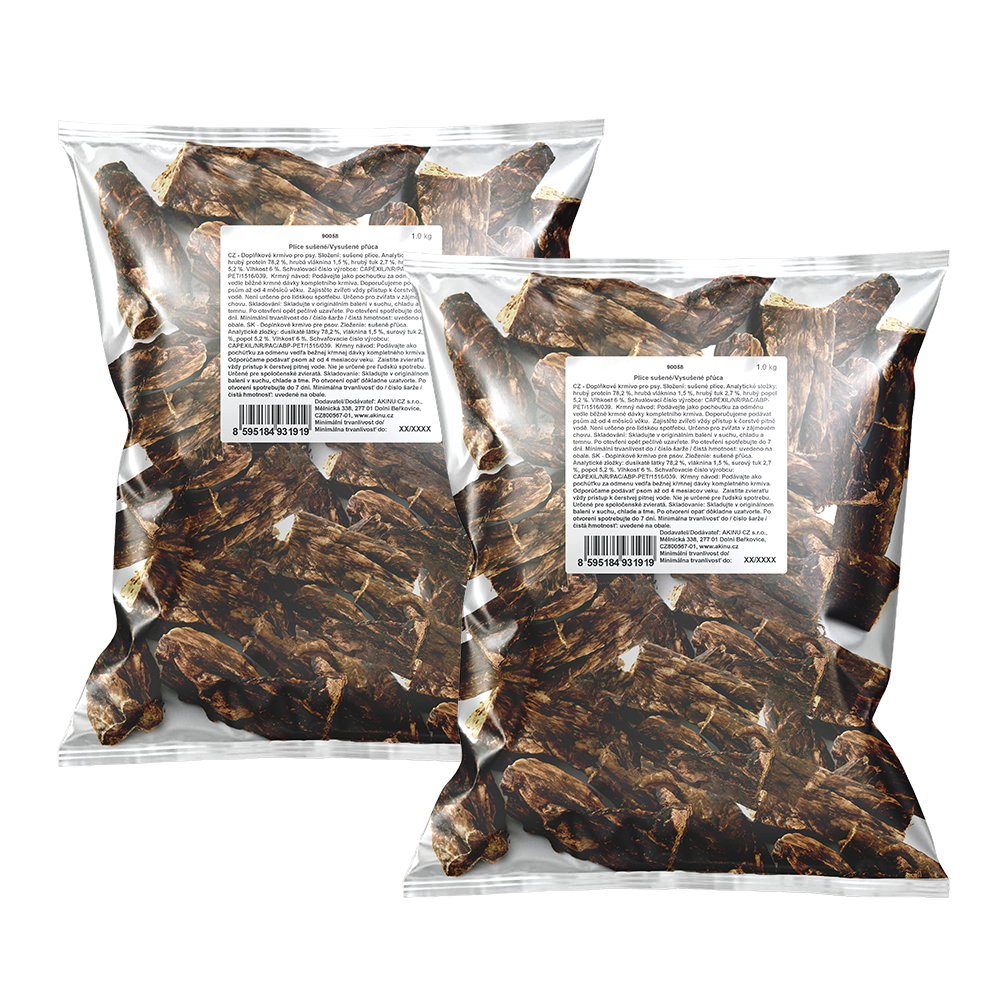 Akinu sušené plíce pamlsek pro psy 6-10 cm 2 x 1 kg Akinu
