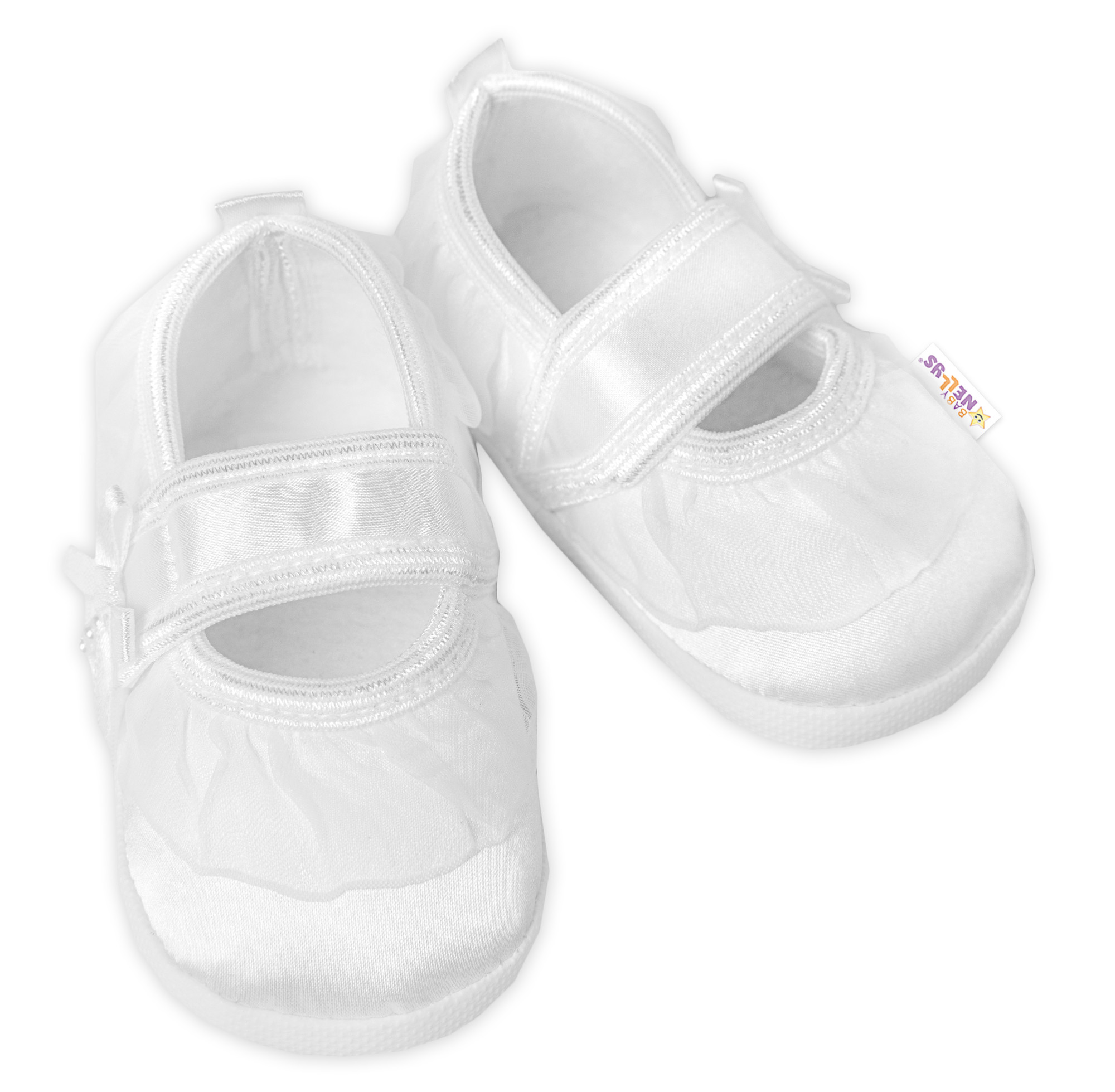 Baby Nellys Kojenecké capáčky/botičky saténové s volánkem