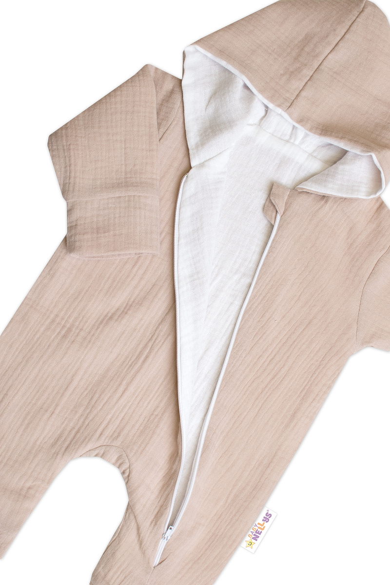 Baby Nellys Mušelinový overálek s kapucí