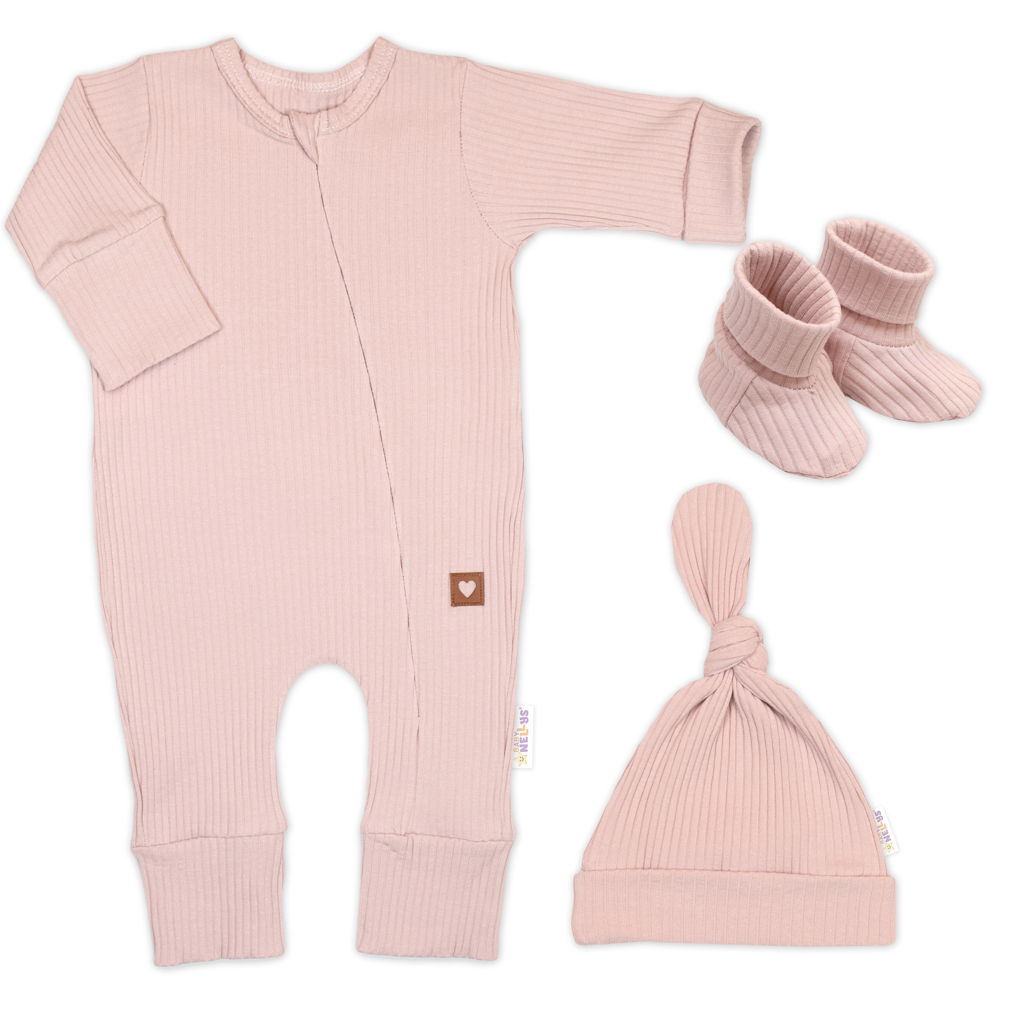 Baby Nellys Rostoucí žebrovaná 3D sada Nature - pudrově růžová