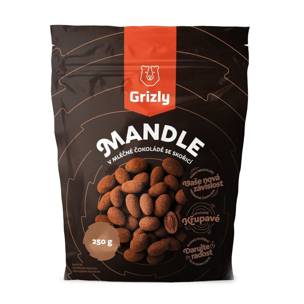 Grizly Mandle v mléčné čokoládě se skořicí 250 g Grizly