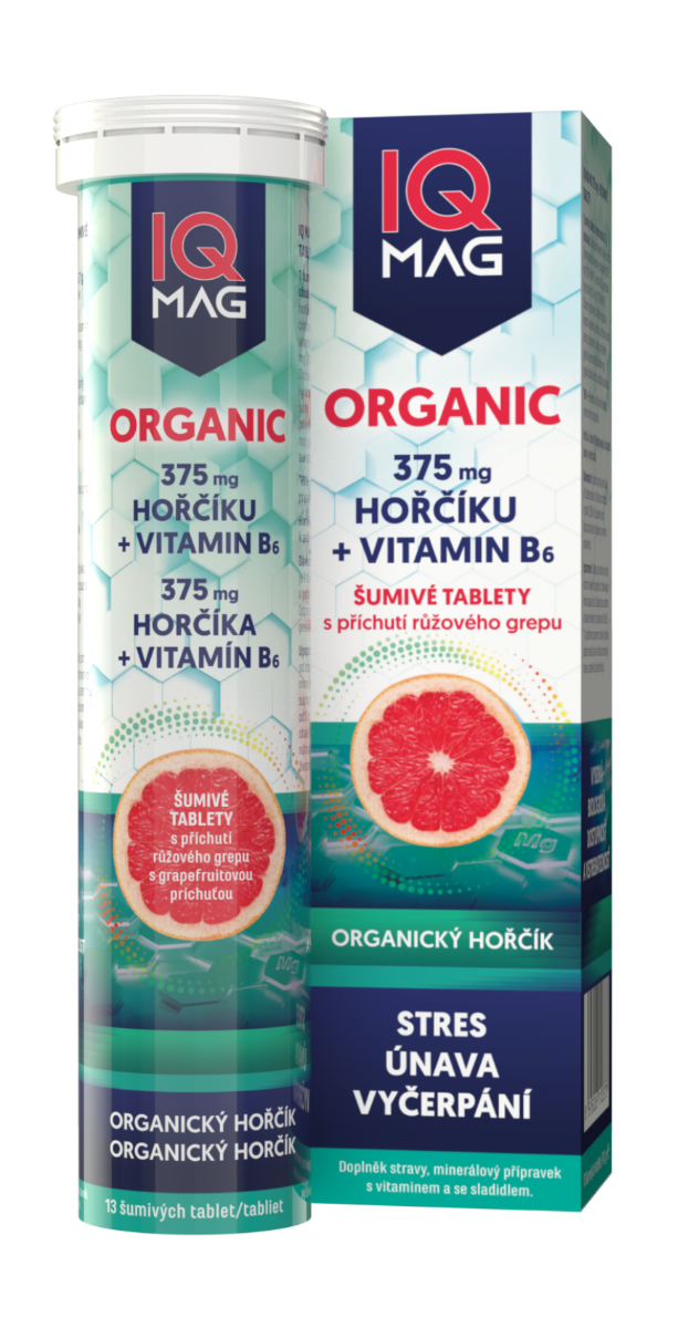 IQ Mag ORGANIC Hořčík 375 mg + vitamín B6 13 šumivých tablet IQ Mag