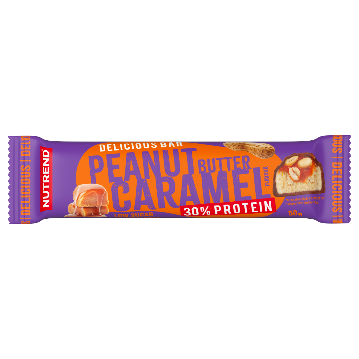 Nutrend DELICIOUS BAR arašídové máslo + karamel tyčinka 50 g Nutrend
