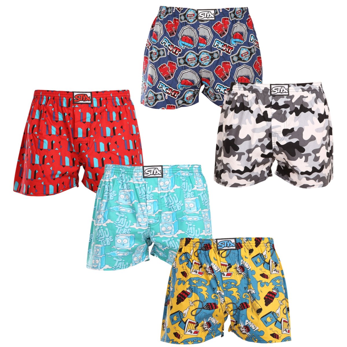 Styx 5PACK pánské trenky art klasická guma vícebarevné (5A1476790) XXL Styx