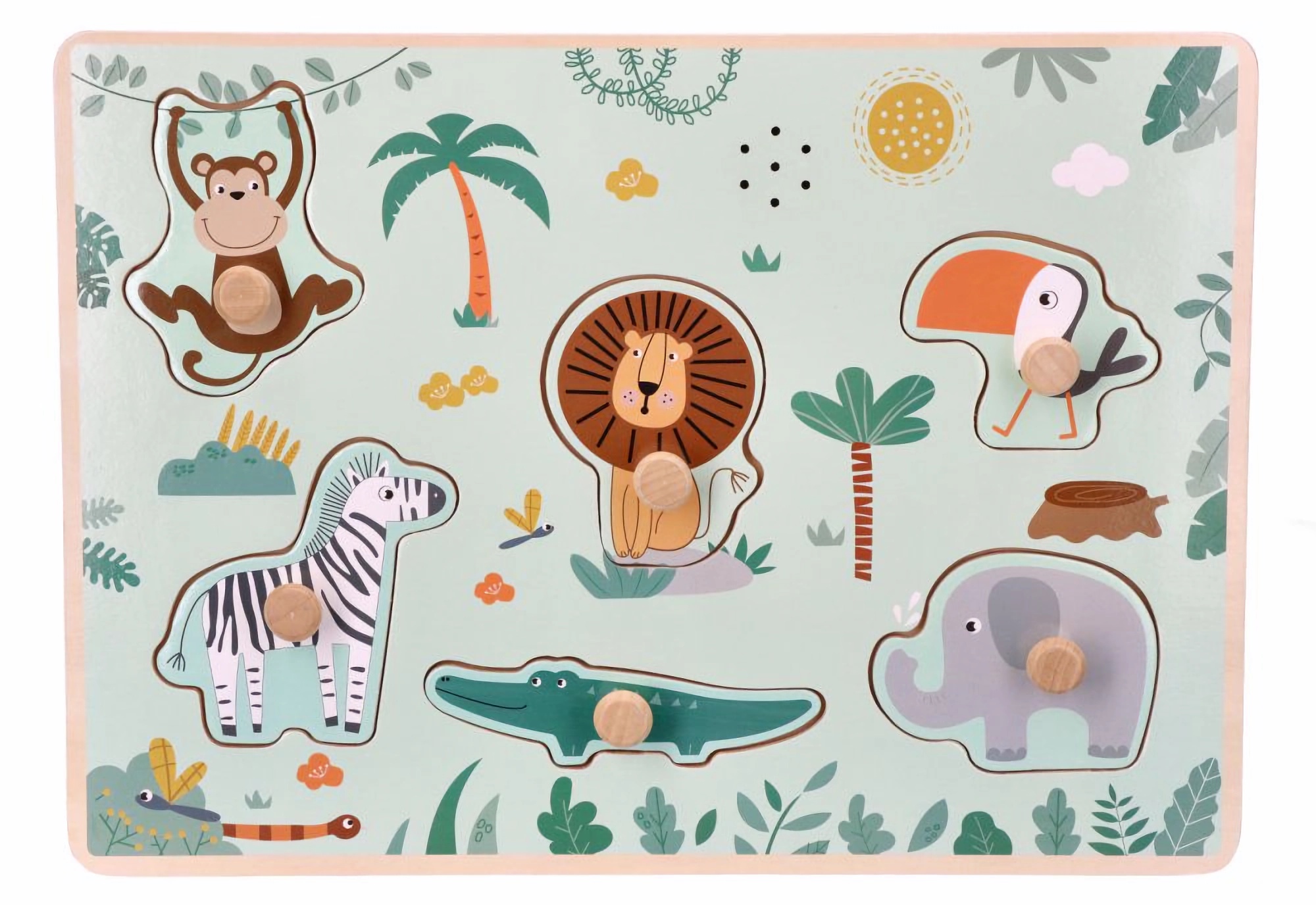 Adam Toys Dřevěné zábavné vkládací puzzle se zvukem Safari Adam Toys