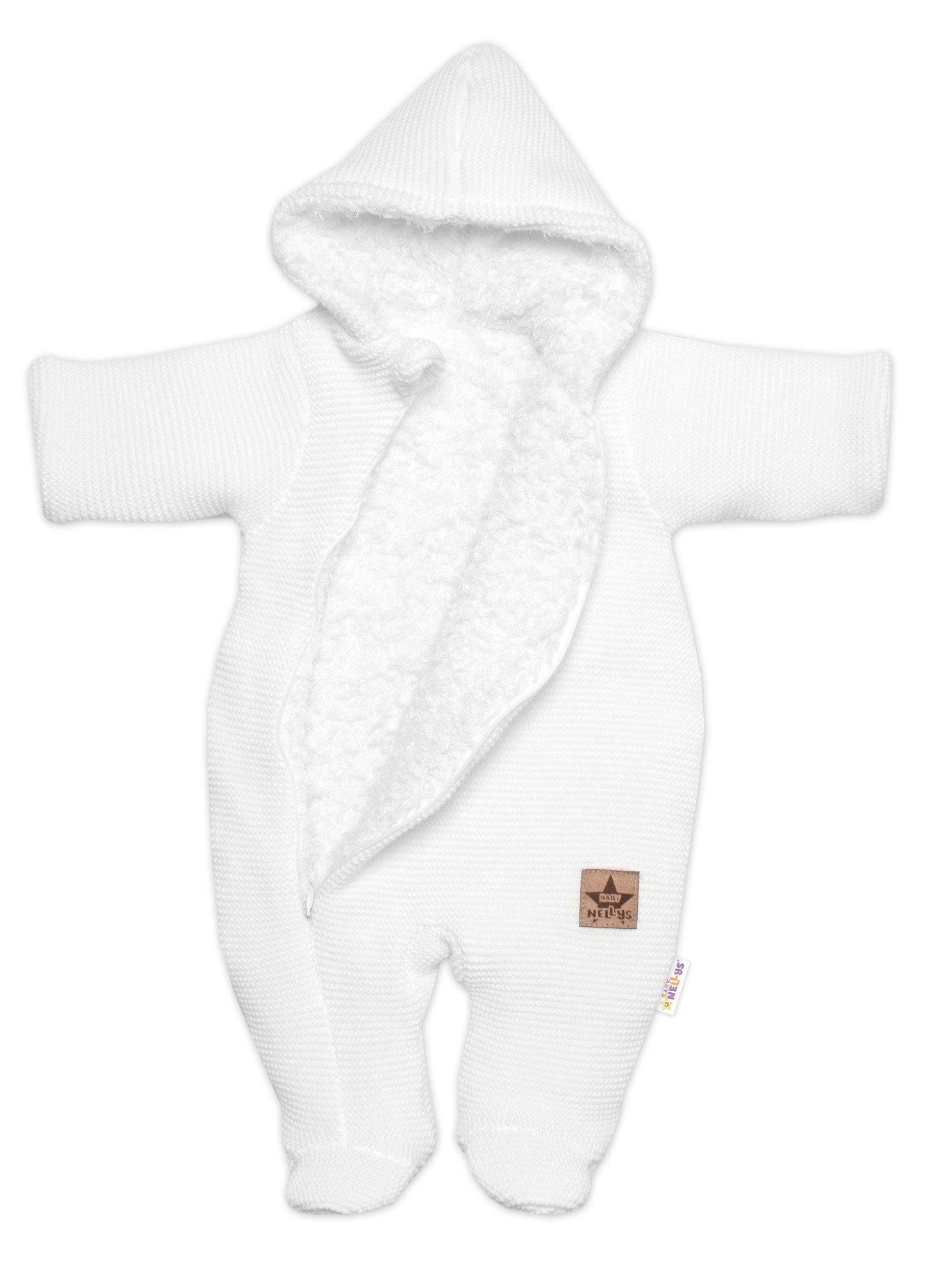 Baby Nellys Zimní pletená kombinézka/overálek s kapucí bílá vel. 68 Baby Nellys