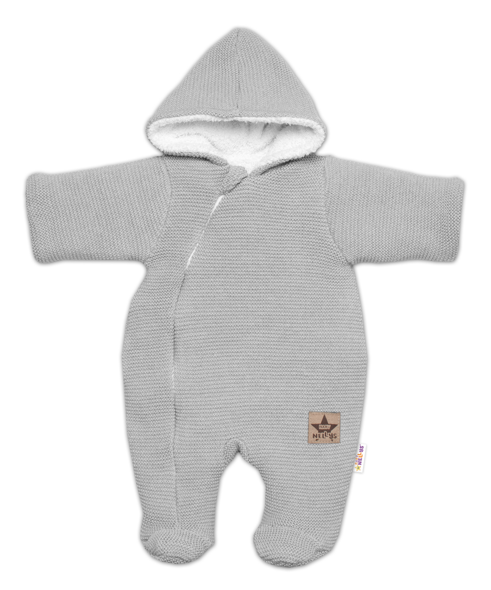 Baby Nellys Zimní pletená kombinézka/overálek s kapucí světle šedá vel. 62 Baby Nellys