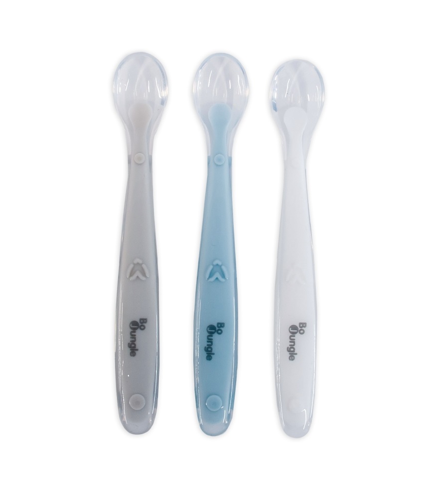 Bo Jungle měkké jídelní lžičky Soft 3 ks White/Grey/Blue Bo Jungle