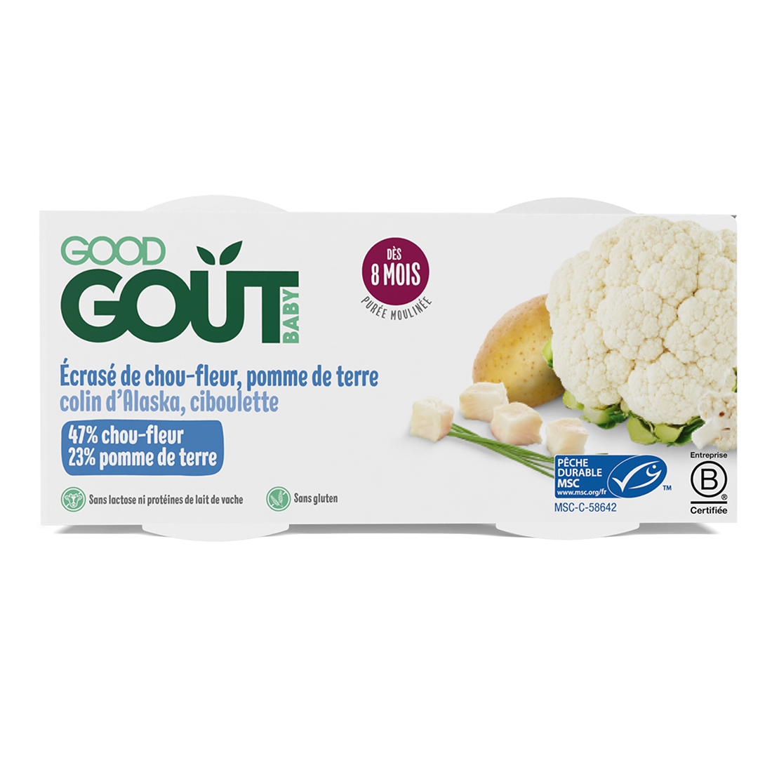 Good Gout BIO Treska pestrá s květákem a brambůrky 8m+ 2x190 g Good Gout