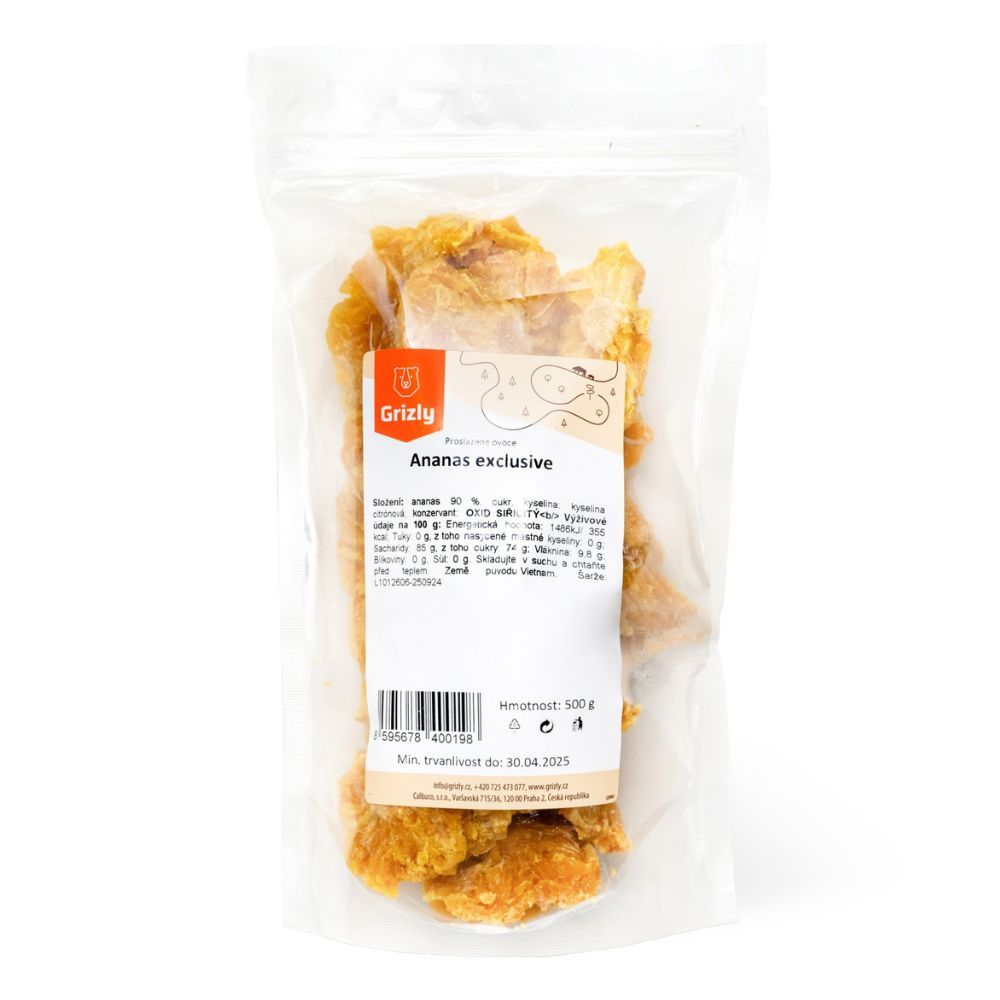 Grizly Ananas kroužky natural 500 g Grizly