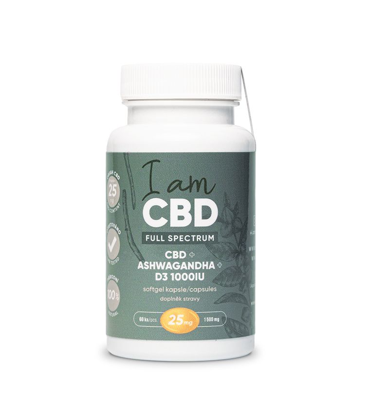 I am CBD Full Spectrum CBD 1500 mg + Ashwagandha + D3 60 kapslí I am CBD
