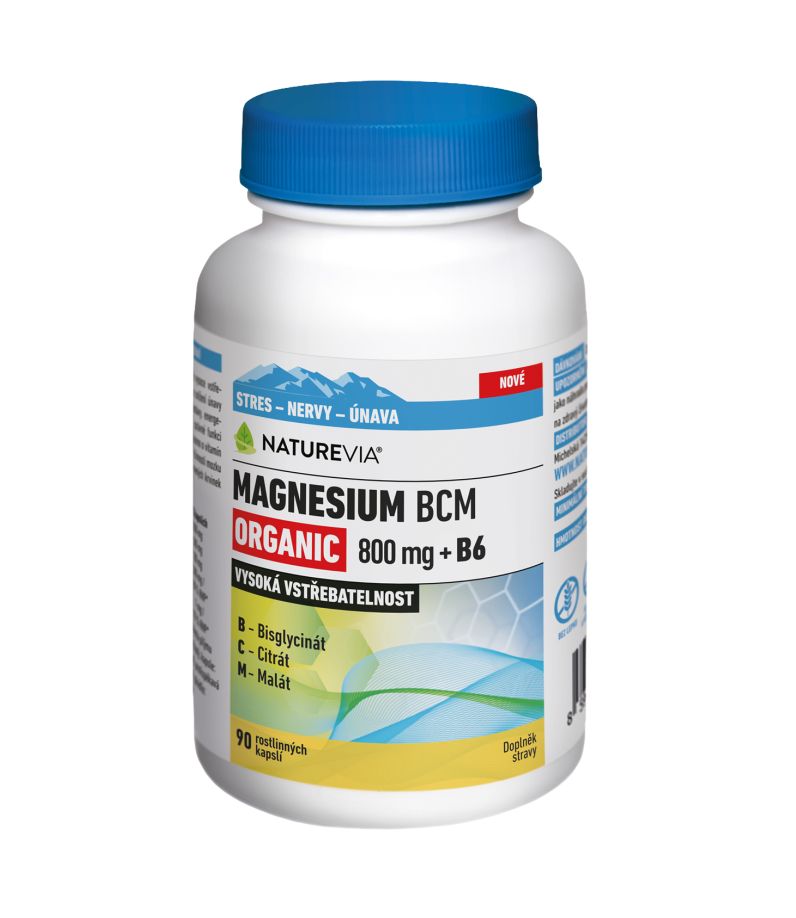 NatureVia Magnesium Organic BCM 800 mg + B6 90 kapslí NatureVia