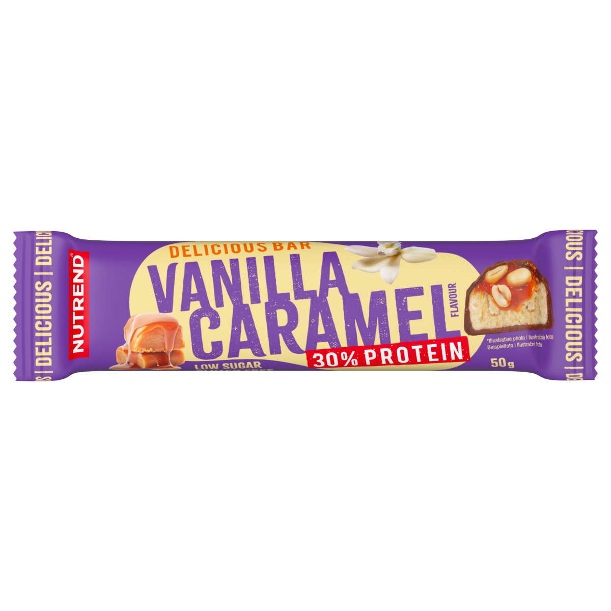 Nutrend DELICIOUS BAR vanilka + karamel tyčinka 50 g Nutrend